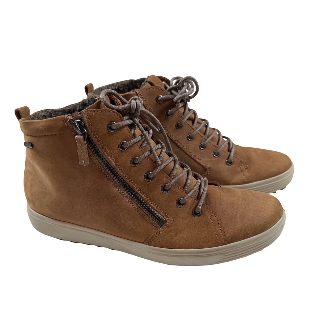 ECCO Soft 7 Tred Gore-Tex Brown Nubuck Leather High Top Sneaker Boots Women Sz 9